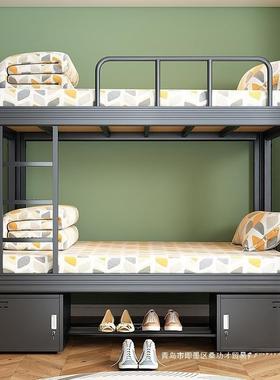 上下铺铁架床左爬梯学生宿舍员工双层高低架子双人工地公寓单人床