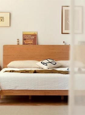 北欧实木床樱桃木床1.8米日式原木色简约双人床小户型实木单人床