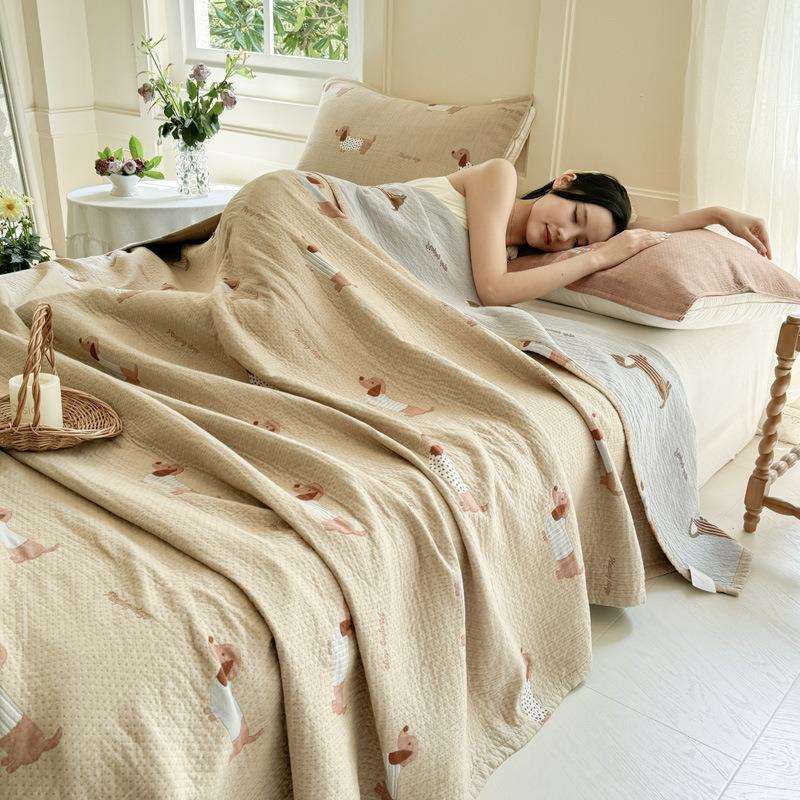 韩式全棉色织提花床盖三件套可铺可盖多功能纯棉盖毯透气软床单++