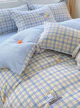 四季通用四件套纯磨毛亲肤棉被套床单双人床上用品宿舍三件套