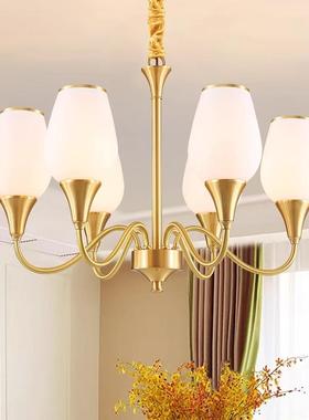 美式全铜吊灯客厅灯主灯简约复古别墅楼梯灯餐厅书房卧室灯68008