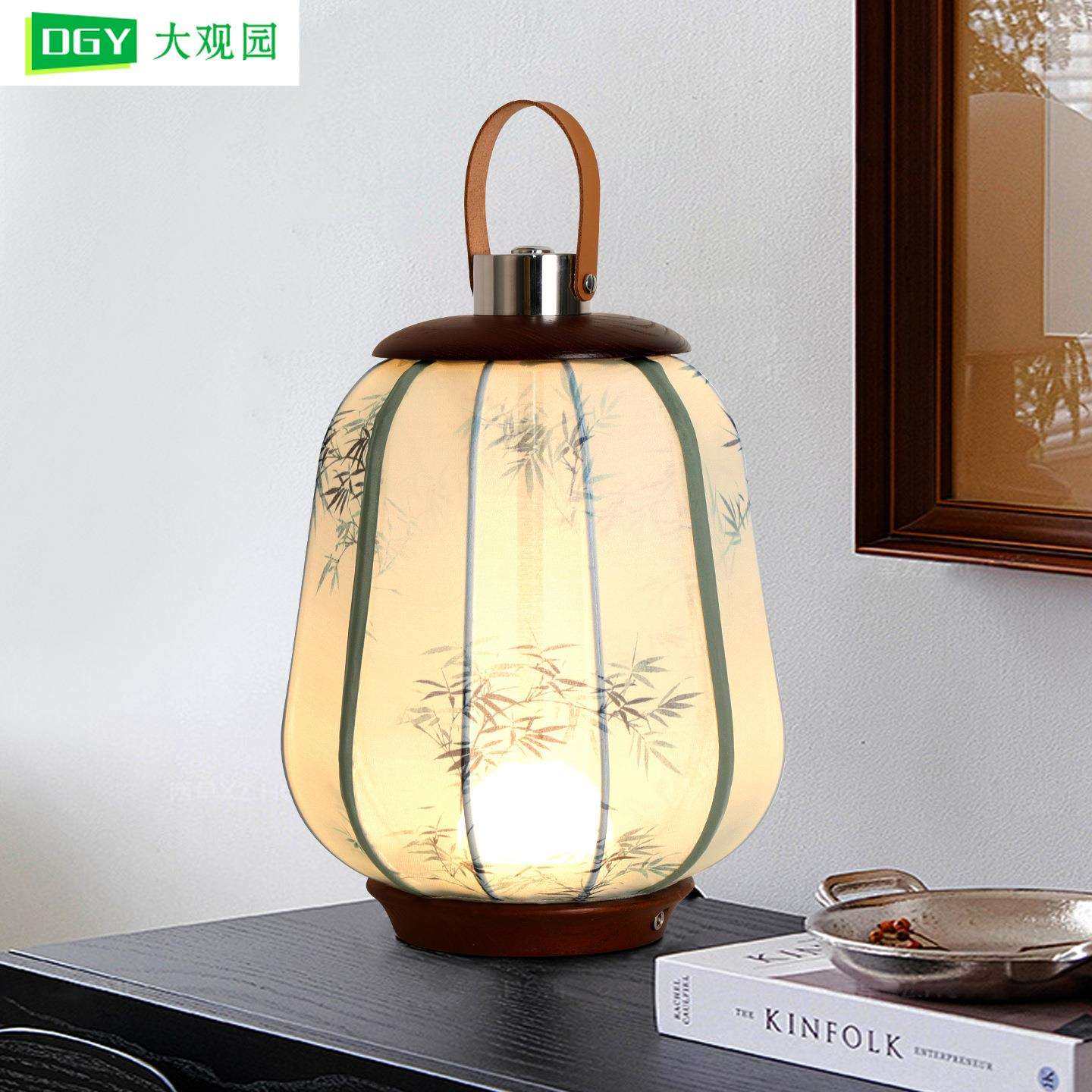 中古风台灯手提灯笼布艺台灯新中式复古床头氛围高级感书法灯194L