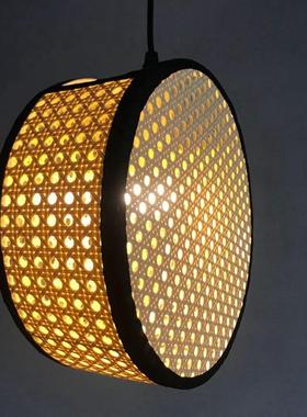 创意个性阳台餐厅卧室吊灯复古日式灯具竹篾编织铁艺吊灯圆饼吊灯