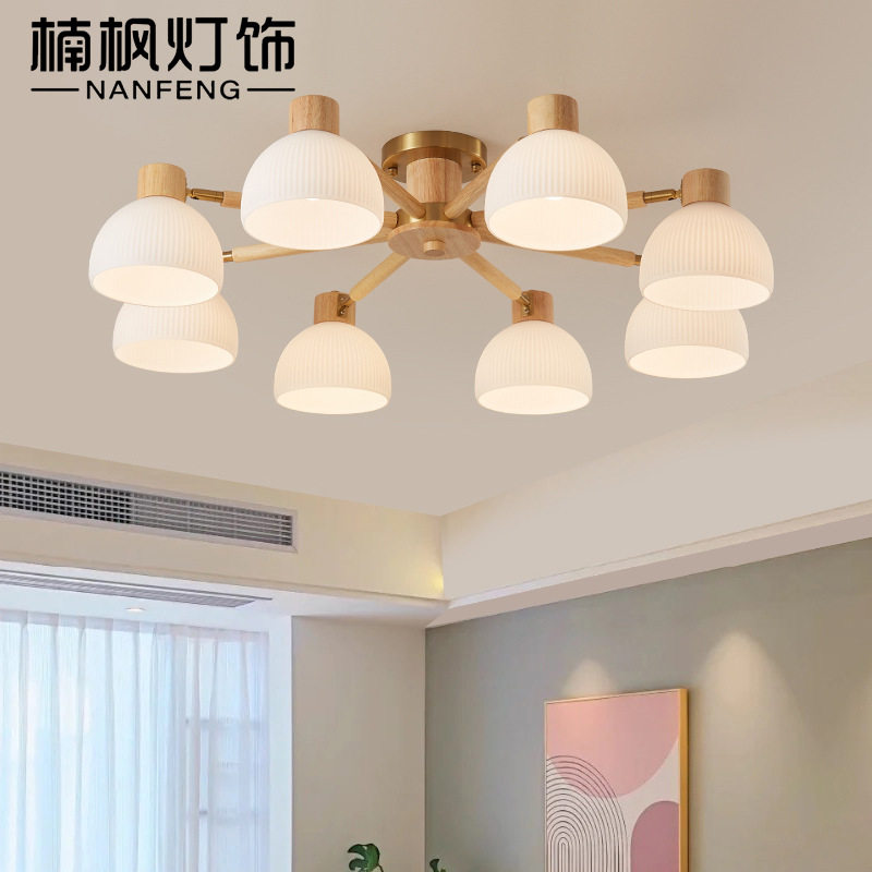 客厅灯现代简约创意温馨木艺吊灯北欧日式实木卧室灯led原木灯具