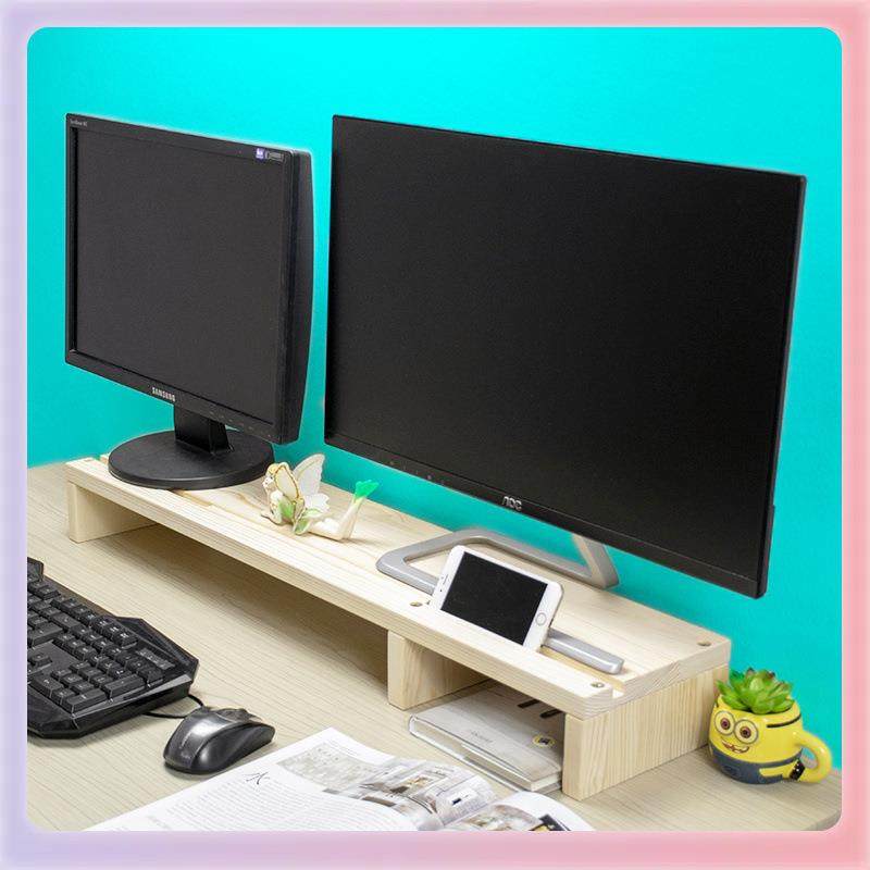 3YK双屏电脑显示器增高架加长液晶垫高架子收纳键盘置物架实木简