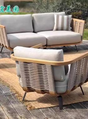 户外沙发庭院防晒防水藤椅室外藤编柚木露台实木花园高端家具别墅