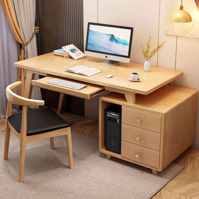 实木书桌书柜一体组合现代简约伸缩卧室家用带键盘办公台式电脑桌