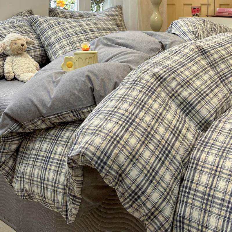 A类纯棉被套单件150x200x230全棉格子2024新款四件套宿舍单人被罩