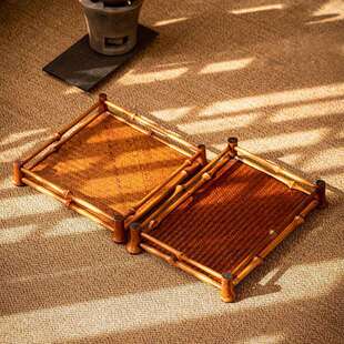 复古竹编茶具收纳茶盘茶托盘竹日式席面茶棚置物架茶杯架收纳筐