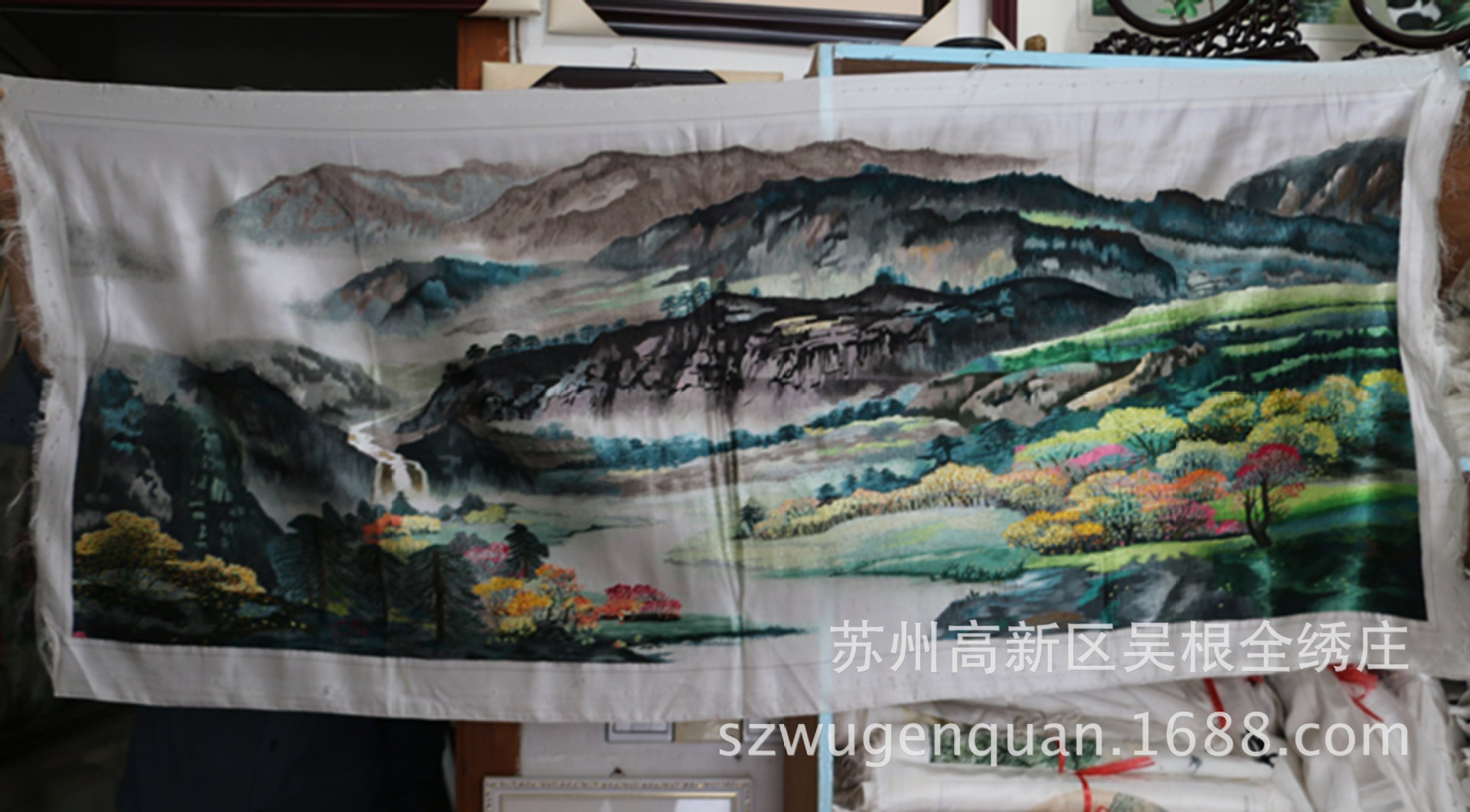 批发苏绣绣片单面绣客厅办公室会议室装饰画苏州手工刺绣山水画