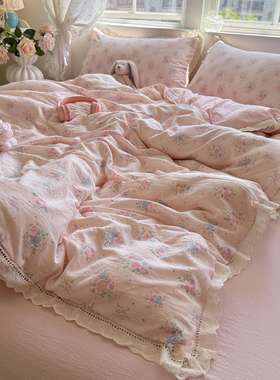 A类水洗棉双层纱床上四件套宿舍纯棉被套床单三件套云感棉被套件4