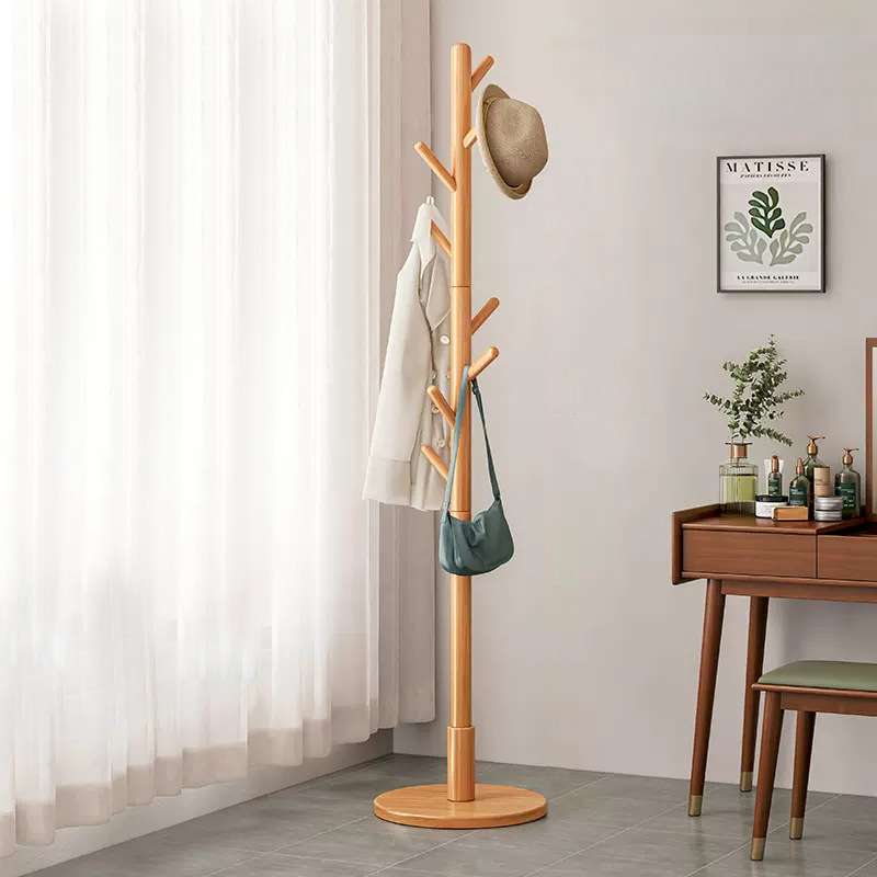 实木衣架落地家用衣帽架卧室立式挂衣杆不占地入户室内挂衣架加粗