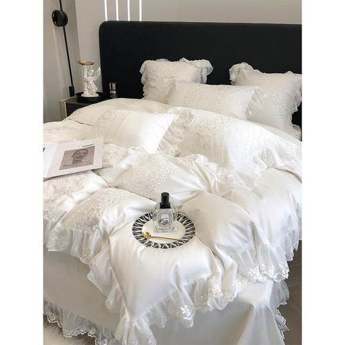 J6DA公主风120支长绒棉四件套蕾丝刺绣床裙床单纯棉被套床品