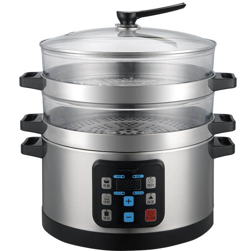 山姆斯商用透明电蒸锅多功能多层不锈钢电蒸笼可定时预约保温