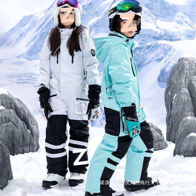 儿童滑雪服男童女童单板双板滑雪服冬防风防水保暖加厚连体滑雪服