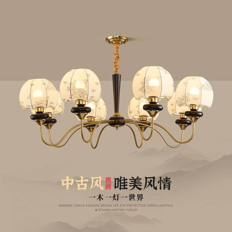 法式复古风客厅吊灯设计师中古卧室主灯创意浪漫南洋美式实木布艺