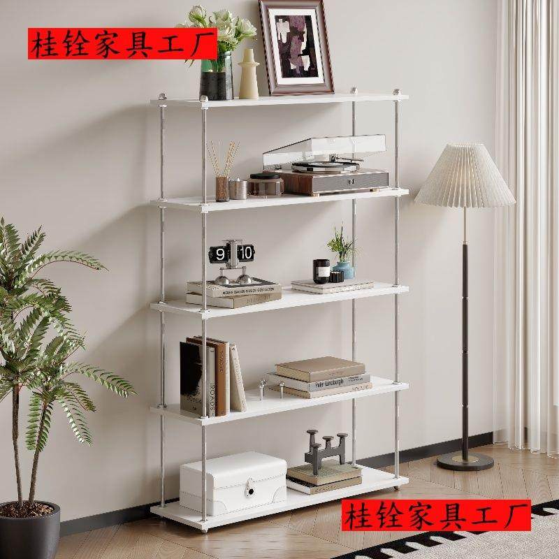 北欧实木收纳隔板置物架客厅落地多层书架不锈钢陈列架简约储物架