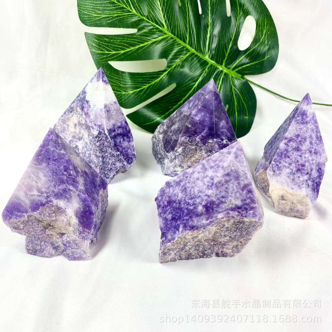 天然水晶紫云母原石单尖能量原石打磨装饰造景工艺品摆件