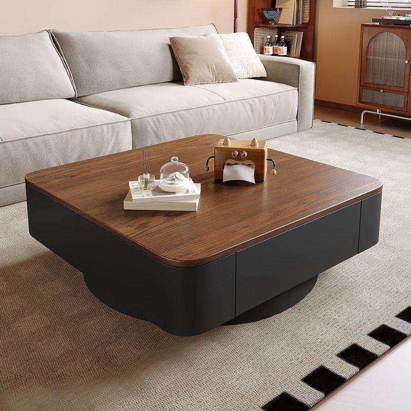 方形岩板茶几现代简约轻奢客厅高级家用中古风黑色茶桌极简组合