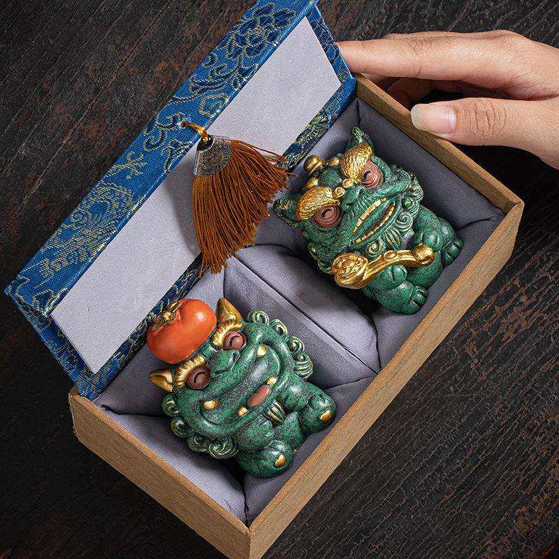 新中式办公室客厅桌面装饰摆件高端大气上档次小众国风招财石狮子