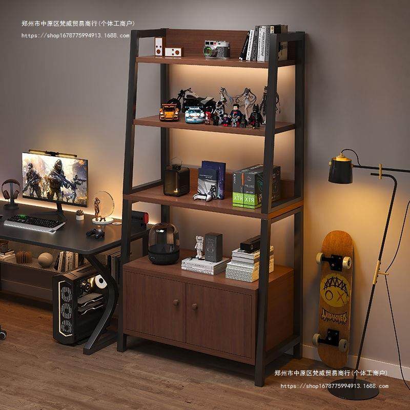 置物架落地收纳架多层书架电竞房电脑桌旁储物柜铁艺梯形展示架子