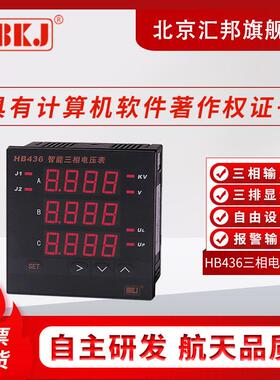 导轨安装HB436Z-VHB436T-V智能数显三相电压表/继电器输出报警