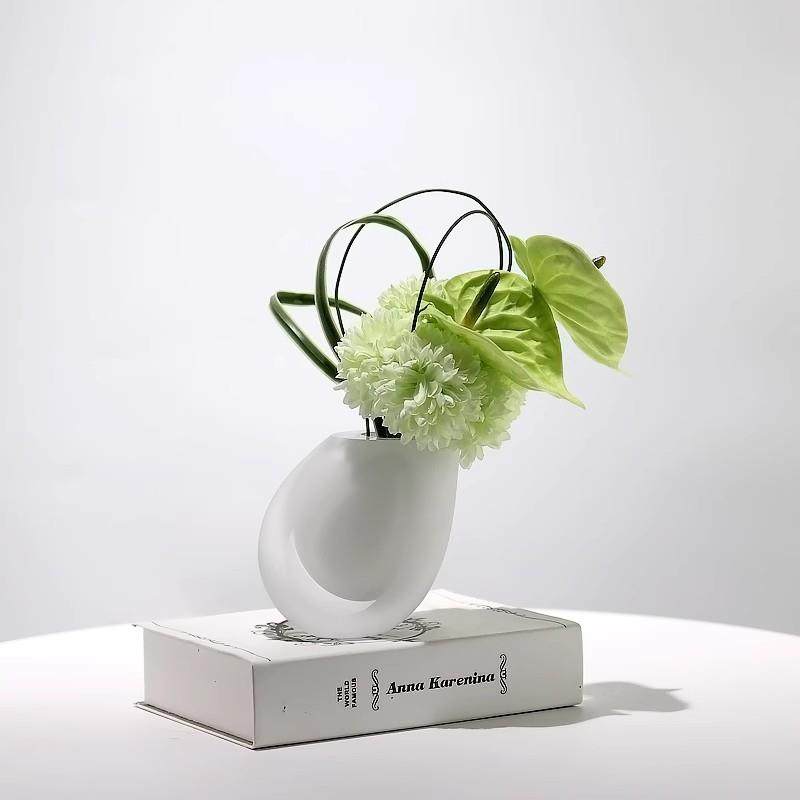 现代简约翠白仿真花艺琉璃花器样板间洽谈桌茶室茶几桌面软装摆件