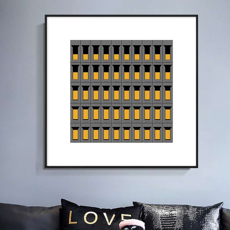 现代简约书房装饰画黄色建筑简约设计师挂画抽象几何正方形墙壁画图片