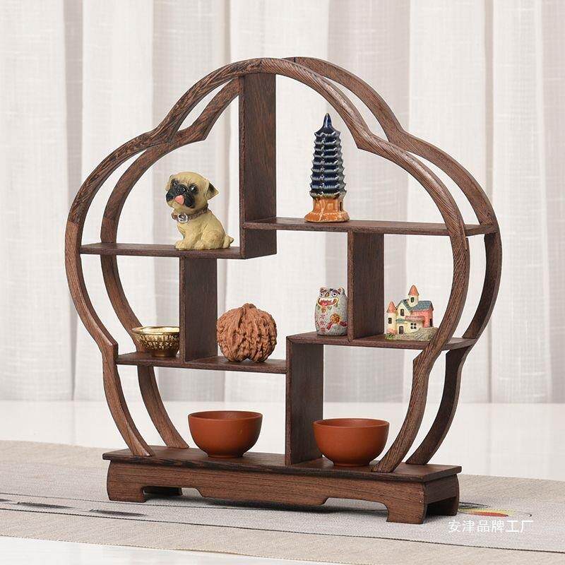 鸡翅木博古架小实木摆件收纳茶具架多宝阁紫砂茶壶展示架子置物架