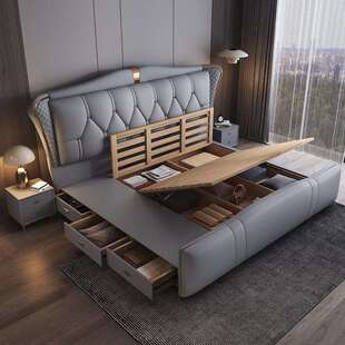 意式轻奢真皮床现代简约主卧大床年新款结婚床高端储物双人床