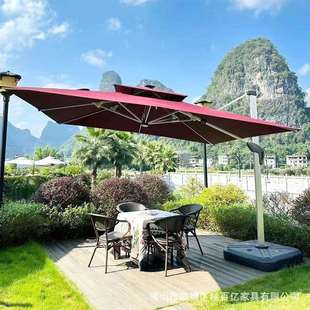 户外遮阳伞院子3*4米加厚大型庭院伞别墅室外花园太阳能灯伞