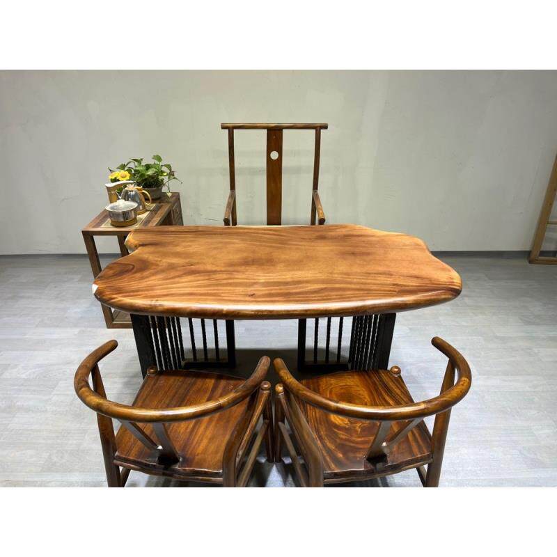 南美全实木胡桃木大班台雨木随形桌原木阳台桌客厅吃饭整板会议桌