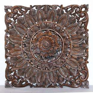 泰式柚木雕花板中式客厅餐厅墙面装饰挂件店铺店面墙上装饰品壁饰