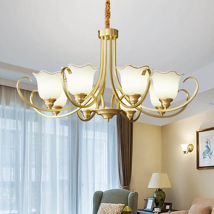 美式全铜吊灯主客厅灯法式乡村田园复古风简约大气中古餐厅卧室灯