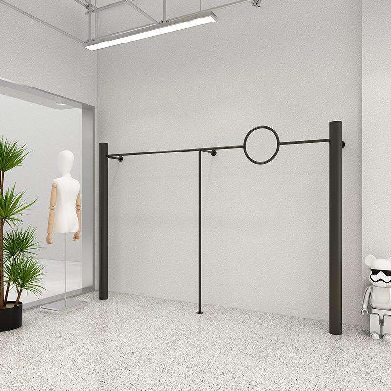 男女服装店展示架上墙哑光黑创意个性圆圈衣服壁挂陈列货架不锈钢