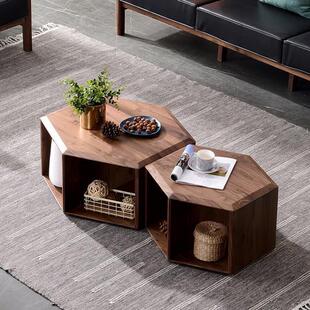北欧时尚个性多边形茶几简约现代复古全实木边桌创意客厅边几角几