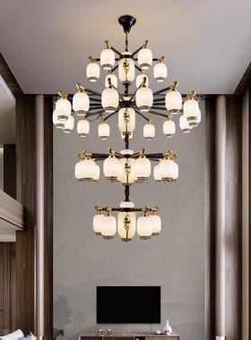 现代中式别墅中空大灯全铜复式楼客厅主灯新中式跃层挑空大吊灯