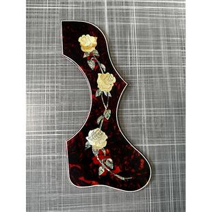 Gibson赛璐珞雕刻护板贝壳镶嵌黄玫瑰白玫瑰