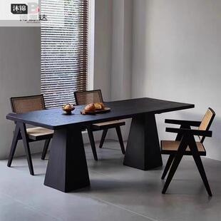 实木餐桌现代创意白蜡版简约黑色公桌工作台长方形茶桌客厅长桌