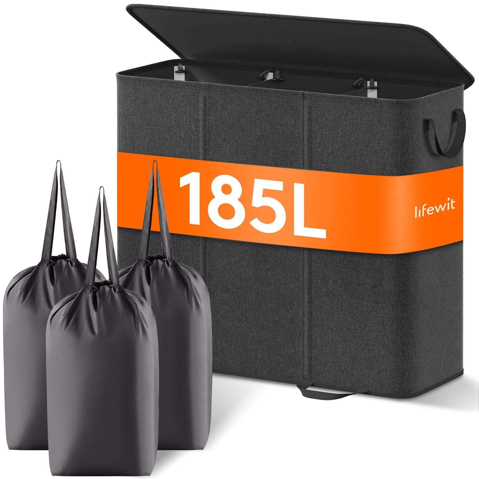 185L升洗衣篮3段超大带盖收纳桶脏衣服篮带手柄分隔洗衣分类脏衣