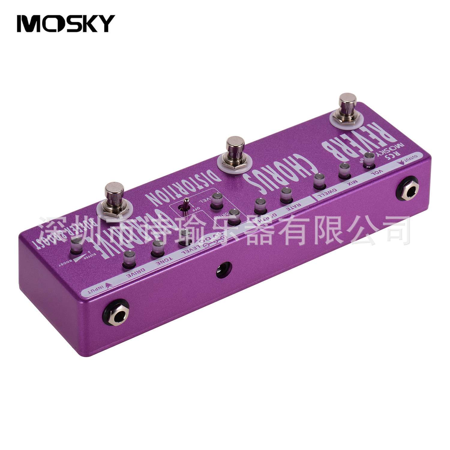 Mosky RC5六合一吉他多效果踏板混响+合唱+失真+过载+助推器+缓冲