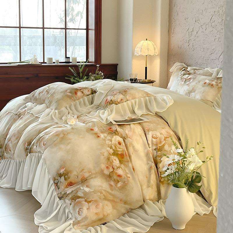 浪漫公主风A类全棉磨毛四件套雪纺纱被套床单秋冬季女生床上用品