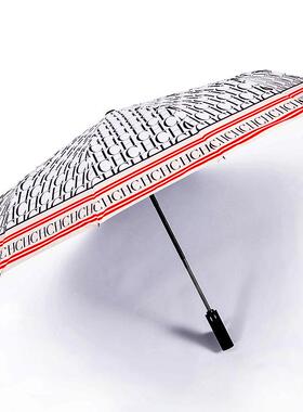 CHCH字母印花12骨直杆伞伞创意皮柄伞简约复古男女雨伞