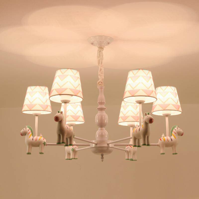 儿童房吊灯创意北欧卡通男孩女孩卧室动物布艺灯罩天花板吊灯
