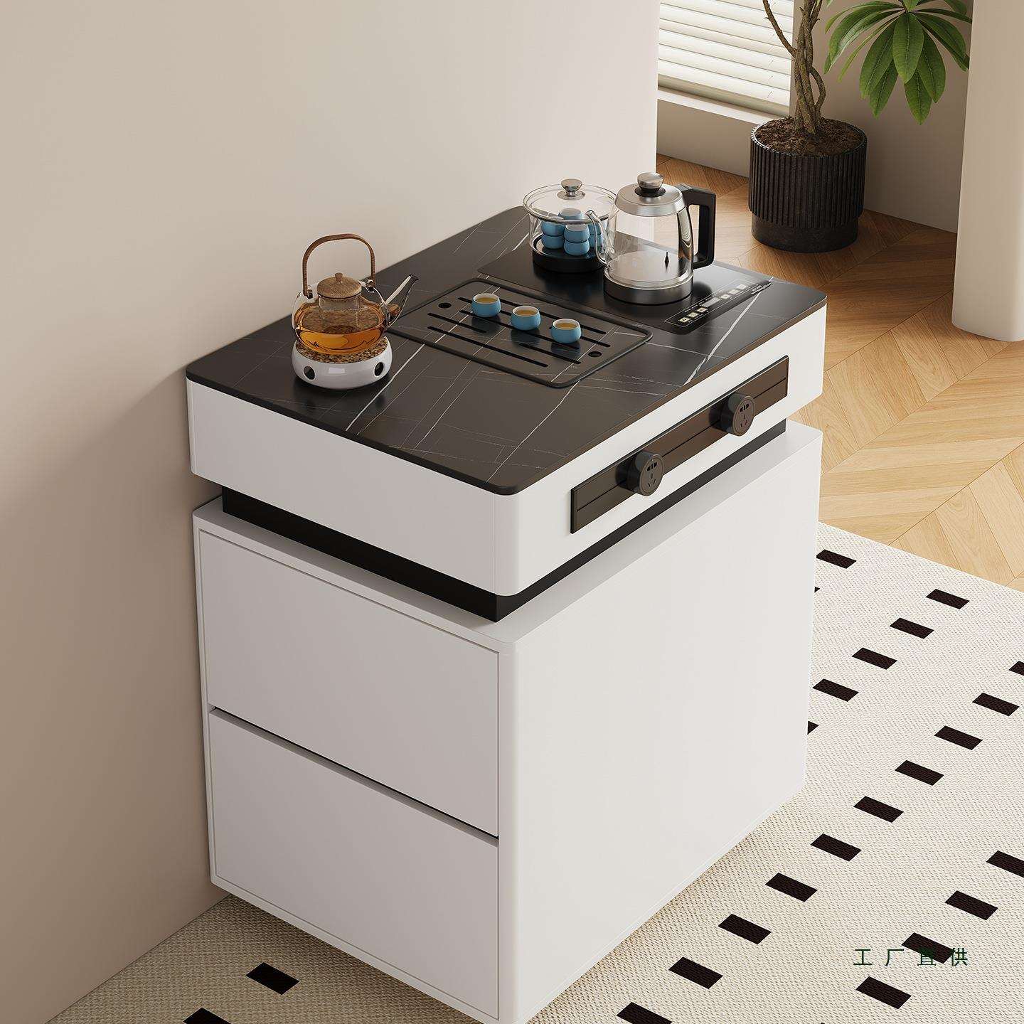 意式岩板岛台柜单独带茶台烧水壶一体嵌入式全自动上水极窄泡茶桌