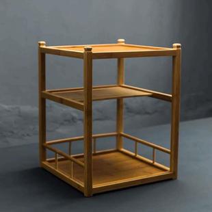 茶桌客厅摆件架子竹制置物架书房茶道收纳架家居装饰柜茶棚展示架