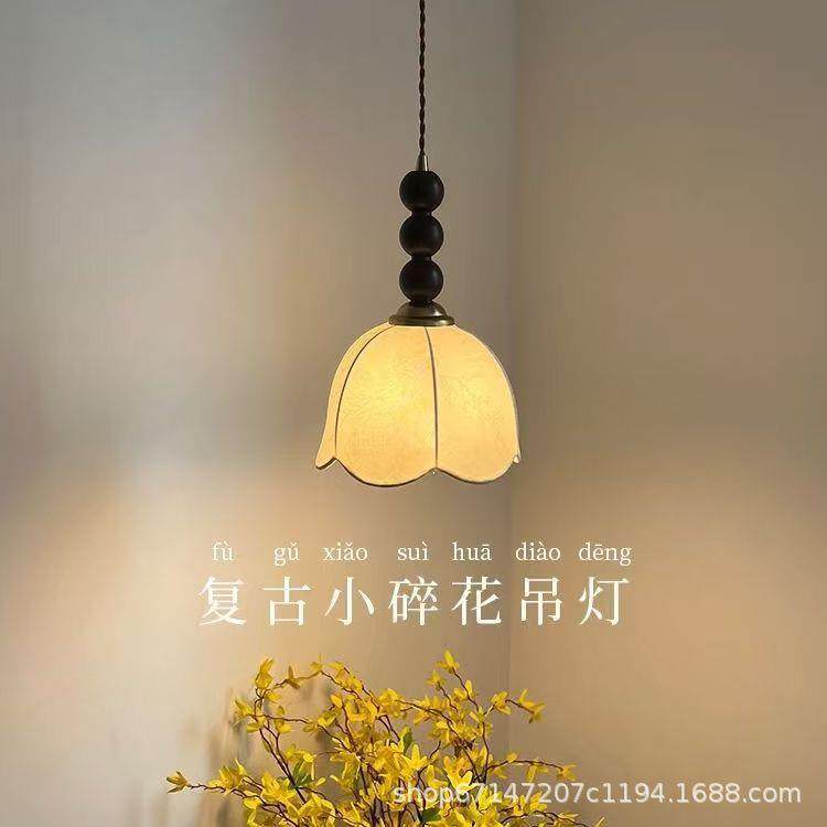 南洋复古风卧室床头灯小吊灯原木美式中古北欧餐厅餐桌吧台吊线灯
