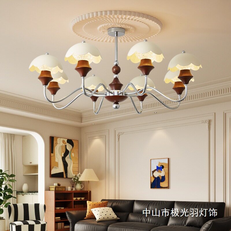 奶油中古风客厅吊灯主灯蛋壳