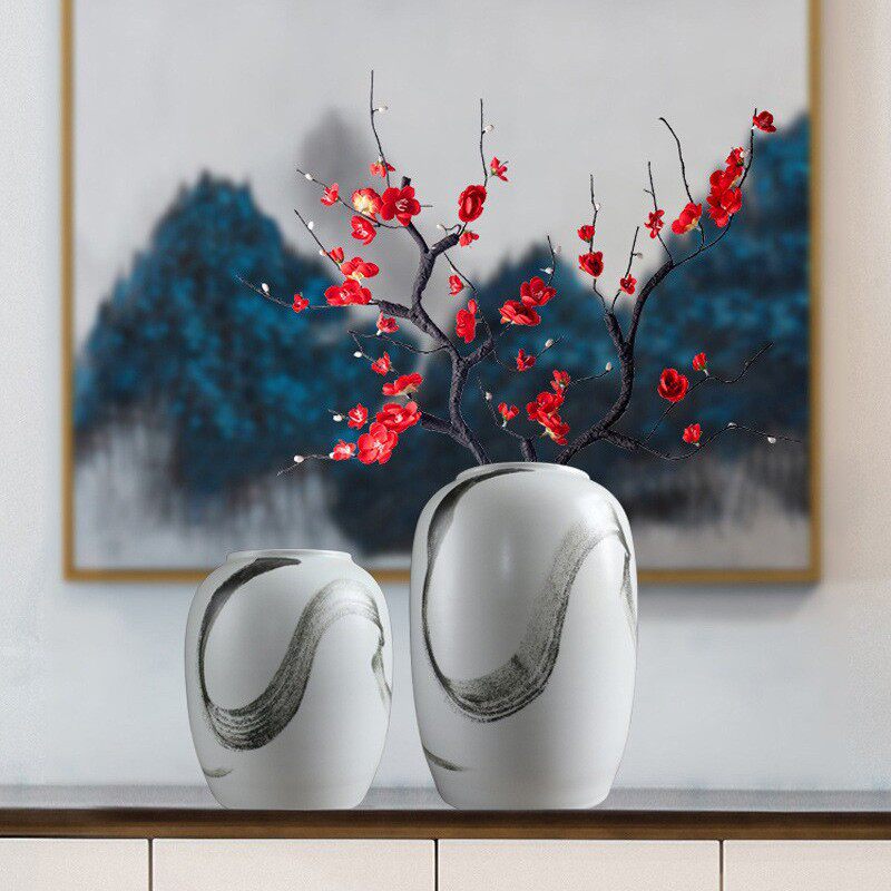 桌面陶瓷大花瓶画筒摆件玄关客厅样板间干花装饰品摆设