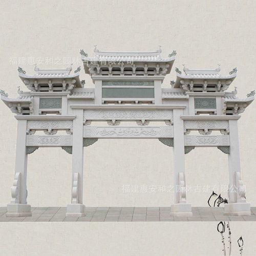 村口牌坊农村大理石石雕牌坊制作三门五门石雕大门设计品质好